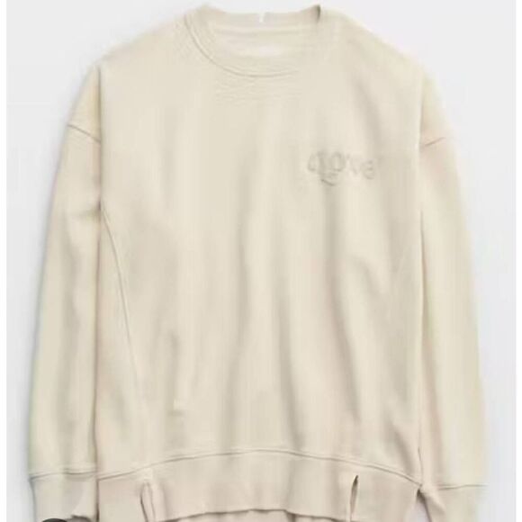 Aerie Sweatshirt Women's Small Cream Peach Love Embroidered 90s Oversized - Picture 1 of 6